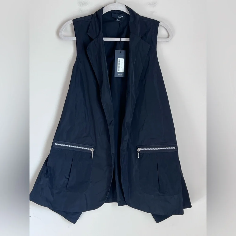 NWT Sun Kim Pocket Vest $155 Lagenlook Asymmetrical Windbreaker Black Small USA